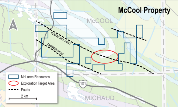 McCool property location and exploration target map
